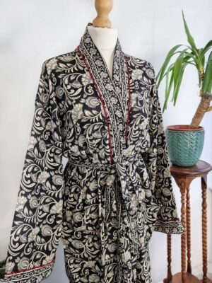 Couple Set Silk Boho Kimonos Man Woman House Beach Artist Robe His and Hers/ His and His | Black White Paisley Red Old Hollywood Lovers Gift - Image 3