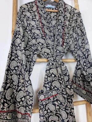 Couple Set Silk Boho Kimonos Man Woman House Beach Artist Robe His and Hers/ His and His | Black White Paisley Red Old Hollywood Lovers Gift - Image 4