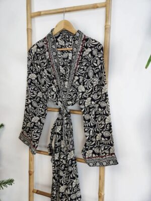 Couple Set Silk Boho Kimonos Man Woman House Beach Artist Robe His and Hers/ His and His | Black White Paisley Red Old Hollywood Lovers Gift - Image 7