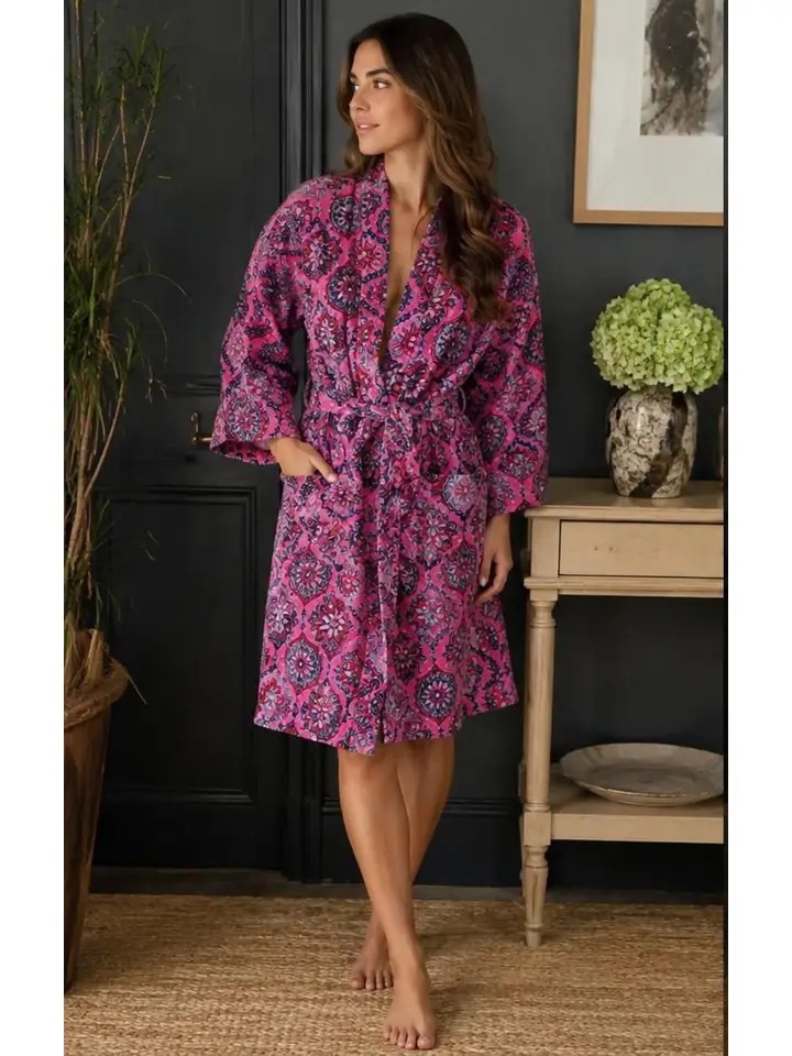 Luxury Velvet House Knee Short Robe Unisex Kimono Boho Jacket Reversible Art Silk Quirky Winter Gift Pink Blue Red Love Mandala Geometric - Image 11