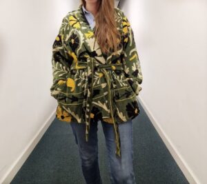 Velvet Suzani ArtisanHand Embroidered Short Jacket | Autumn Winter Boho Gypsy | Luxury Special Gift | Olive Green Black Yellow Cream Bloom - Image 3