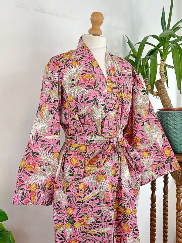 Pure Cotton House Dressing Robe Spa Kimono Beach Coverup/Comfy Couple Set His Her Gift | Newly Wed Quirky Bohemian Exotic Love Bird Fruit