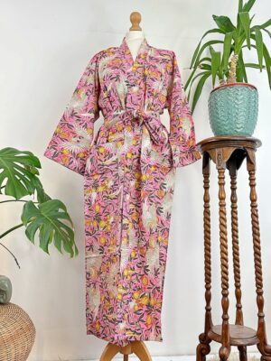 Pure Cotton House Dressing Robe Spa Kimono Beach Coverup/Comfy Couple Set His Her Gift | Newly Wed Quirky Bohemian Exotic Love Bird Fruit - Image 3
