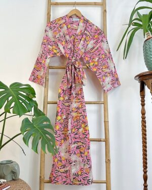 Pure Cotton House Dressing Robe Spa Kimono Beach Coverup/Comfy Couple Set His Her Gift | Newly Wed Quirky Bohemian Exotic Love Bird Fruit - Image 4