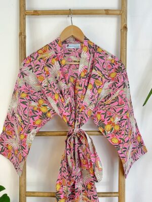 Pure Cotton House Dressing Robe Spa Kimono Beach Coverup/Comfy Couple Set His Her Gift | Newly Wed Quirky Bohemian Exotic Love Bird Fruit - Image 5