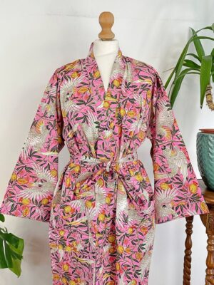 Pure Cotton House Dressing Robe Spa Kimono Beach Coverup/Comfy Couple Set His Her Gift | Newly Wed Quirky Bohemian Exotic Love Bird Fruit - Image 6