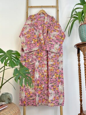 Pure Cotton House Dressing Robe Spa Kimono Beach Coverup/Comfy Couple Set His Her Gift | Newly Wed Quirky Bohemian Exotic Love Bird Fruit - Image 7