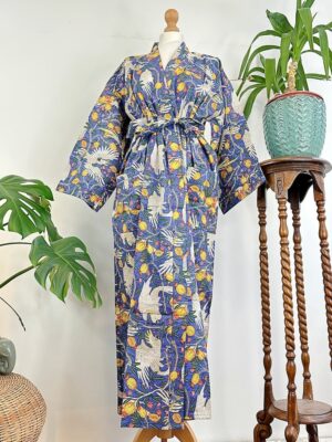 Set of Four Bridesmaid Cotton Kimono Dressing House Boho Robe Gown | Coverup | Summer Wedding Team Beach Bride | Black Blue Pink White Bird - Image 2