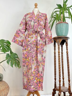 Set of Four Bridesmaid Cotton Kimono Dressing House Boho Robe Gown | Coverup | Summer Wedding Team Beach Bride | Black Blue Pink White Bird - Image 3