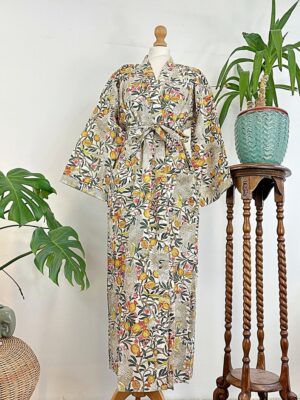 Set of Four Bridesmaid Cotton Kimono Dressing House Boho Robe Gown | Coverup | Summer Wedding Team Beach Bride | Black Blue Pink White Bird - Image 5