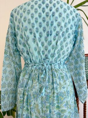 Pure Cotton Long Maxi Dress Indian Block Print Colourful Summer Earthy Elegant Comfy Daywear Beach Outfit Ocean Blue Turquoise - Image 10