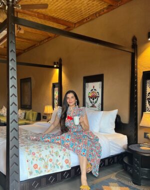 Pure Cotton Long Dress Indian Block Print Sleeveless Summer Earthy Elegant Comfy Pretty Daywear Beach Outfit Pastel Orange Ikat Turquoise - Image 2