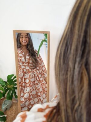 Pure Cotton Long Dress Indian Block Print Colour Summer Elegant Daywear Beach Outfit Soft Desert Tan Brown White Floral Earthy Spring Dream - Image 5