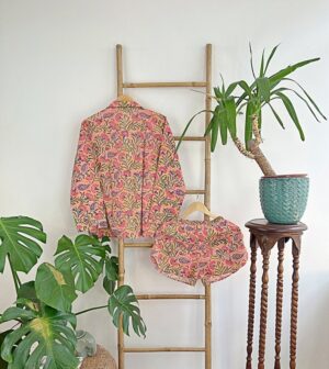 Cotton Hand Printed Indian Block-print Pure Cotton Floral Shorts Set | Long Sleeve Top | Spring Summer Sleep Lounge Wear | Peach Apricot - Image 9