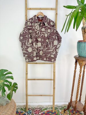Suzani Hand Embroidered Unisex Bolero Short Jacket Spring Boho Gypsy Kashmir Crewel Special Love Gift | Earthen Burnt Rose Taupe Beige - Image 2