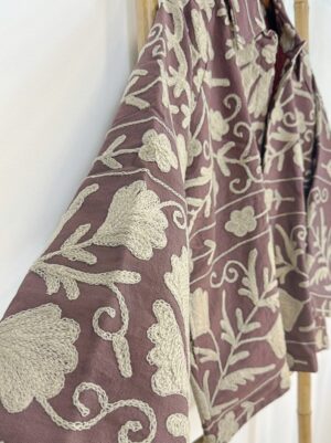 Suzani Hand Embroidered Unisex Bolero Short Jacket Spring Boho Gypsy Kashmir Crewel Special Love Gift | Earthen Burnt Rose Taupe Beige - Image 4