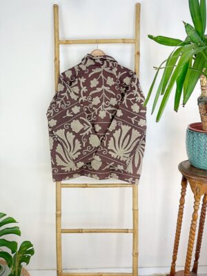 Suzani Hand Embroidered Unisex Bolero Short Jacket Spring Boho Gypsy Kashmir Crewel Special Love Gift | Earthen Burnt Rose Taupe Beige - Image 5