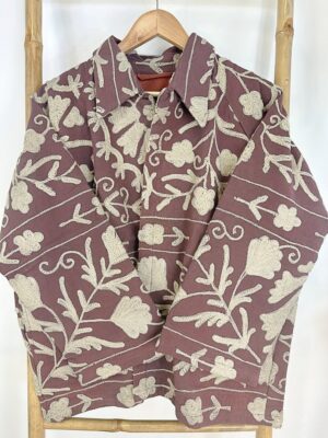 Suzani Hand Embroidered Unisex Bolero Short Jacket Spring Boho Gypsy Kashmir Crewel Special Love Gift | Earthen Burnt Rose Taupe Beige - Image 7