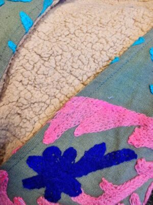 Suzani Hand Embroidered Short Jacket Bolero | Winter Boho Luxury Love | Christmas Special Gift | Pistachio Green Pink Blue Sherpa Wool Warm - Image 5