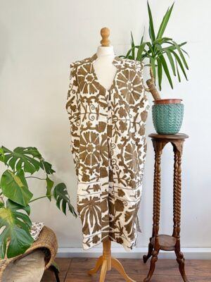 Suzani Hand Wool Embroidery Long Sleeveless Open Coat Jacket | Autumn Boho Elegant Gilet Love Special Gift | White Taupe Mull Beige Mandala - Image 3