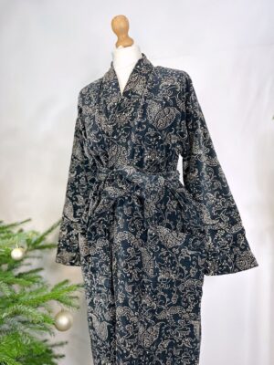 Luxury Velvet House Robe Unisex Kimono Boho Jacket Reversible Art Silk Lined Winter Gift | Royal Regal Black Gold Ornate Baroque Paisley - Image 7