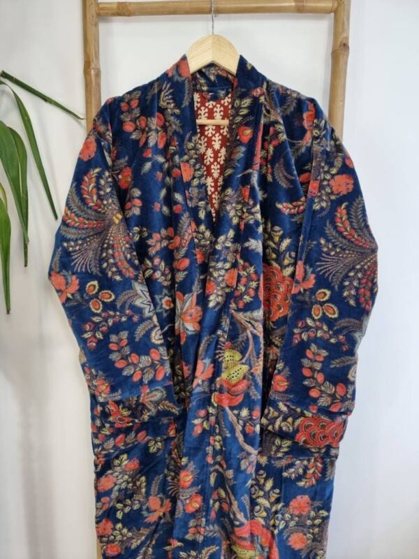 Luxury Velvet House Robe Unisex Kimono Boho Jacket Indian Silk Lined | Autumn Winter Christmas Gift | Elegant Royal Teal Petrol Blue Orange