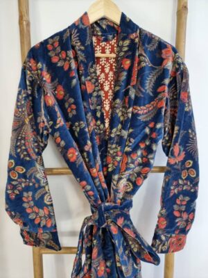 Luxury Velvet House Robe Unisex Kimono Boho Jacket Indian Silk Lined | Autumn Winter Christmas Gift | Elegant Royal Teal Petrol Blue Orange - Image 2
