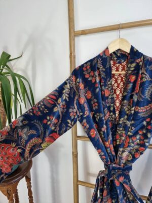 Luxury Velvet House Robe Unisex Kimono Boho Jacket Indian Silk Lined | Autumn Winter Christmas Gift | Elegant Royal Teal Petrol Blue Orange - Image 3