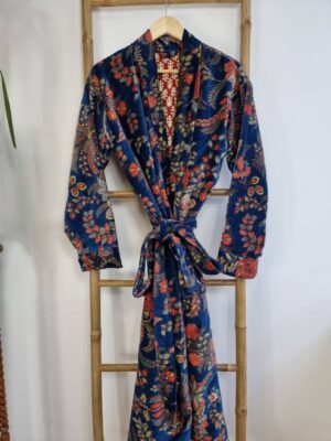 Luxury Velvet House Robe Unisex Kimono Boho Jacket Indian Silk Lined | Autumn Winter Christmas Gift | Elegant Royal Teal Petrol Blue Orange - Image 5