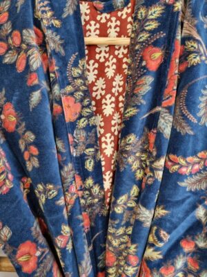 Luxury Velvet House Robe Unisex Kimono Boho Jacket Indian Silk Lined | Autumn Winter Christmas Gift | Elegant Royal Teal Petrol Blue Orange - Image 6