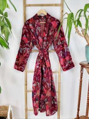 Luxury Velvet House Robe Unisex Kimono Boho Jacket Indian Silk Lined Exotic Christmas Love Classic Gift Elegant | Rich Chic Wine Maroon Red - Image 2