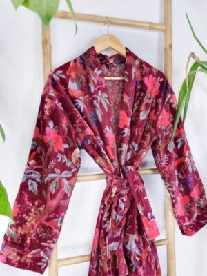 Luxury Velvet House Robe Unisex Kimono Boho Jacket Indian Silk Lined Exotic Christmas Love Classic Gift Elegant | Rich Chic Wine Maroon Red - Image 5