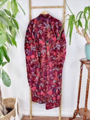 Luxury Velvet House Robe Unisex Kimono Boho Jacket Indian Silk Lined Exotic Christmas Love Classic Gift Elegant | Rich Chic Wine Maroon Red - Image 6