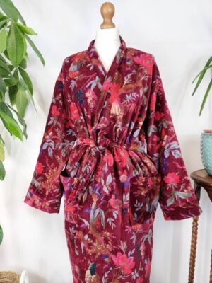 Luxury Velvet House Robe Unisex Kimono Boho Jacket Indian Silk Lined Exotic Christmas Love Classic Gift Elegant | Rich Chic Wine Maroon Red - Image 7