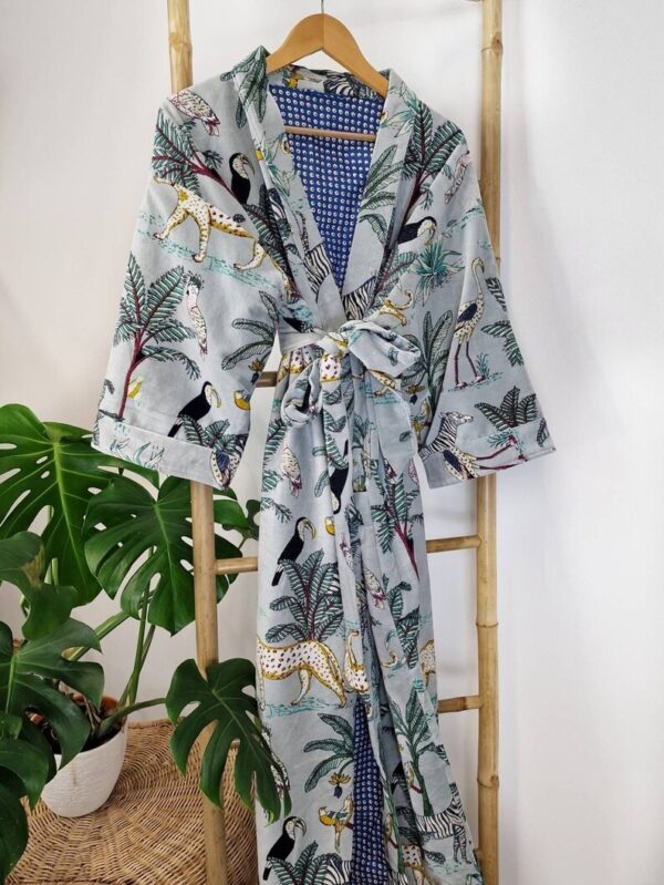 Luxury Velvet House Robe Unisex Kimono Robe Boho Jacket Cotton Lined Quirky Warm Cosy Gift Exotic Grey Black Safari Cheetah Bird Jungle Love
