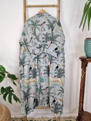 Luxury Velvet House Robe Unisex Kimono Robe Boho Jacket Cotton Lined Quirky Warm Cosy Gift Exotic Grey Black Safari Cheetah Bird Jungle Love - Image 2
