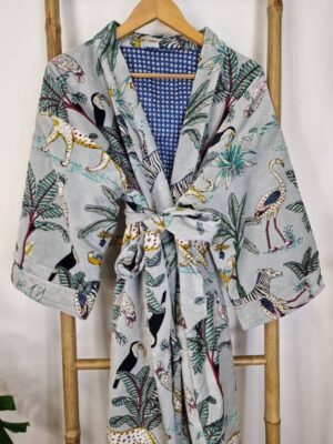 Luxury Velvet House Robe Unisex Kimono Robe Boho Jacket Cotton Lined Quirky Warm Cosy Gift Exotic Grey Black Safari Cheetah Bird Jungle Love - Image 7