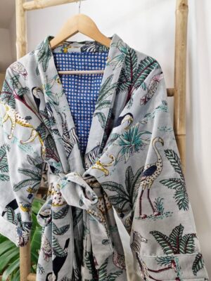 Luxury Velvet House Robe Unisex Kimono Robe Boho Jacket Cotton Lined Quirky Warm Cosy Gift Exotic Grey Black Safari Cheetah Bird Jungle Love - Image 8