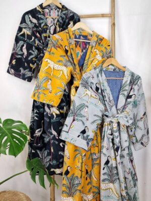 Luxury Velvet House Robe Unisex Kimono Robe Boho Jacket Cotton Lined Quirky Warm Cosy Gift Exotic Grey Black Safari Cheetah Bird Jungle Love - Image 9