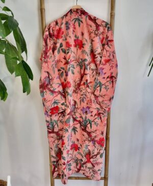 Luxury Velvet House Robe Unisex Kimono Boho Jacket Reversible Indian Silk Lined Winter Gift Quirky Soft Peach Birds Paradise Exotic Love - Image 4