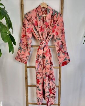 Luxury Velvet House Robe Unisex Kimono Boho Jacket Reversible Indian Silk Lined Winter Gift Quirky Soft Peach Birds Paradise Exotic Love - Image 6