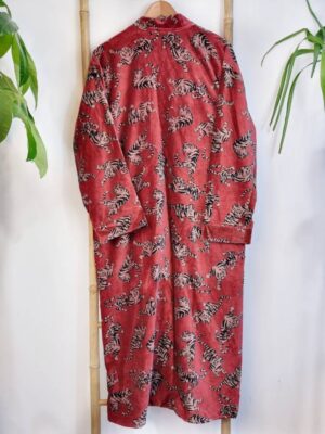 Luxury Velvet House Robe Unisex Kimono Boho Jacket Lined Autumn Winter Christmas Gift Elegant Quirky Tiger Animal | Carrot Rusted Red - Image 4
