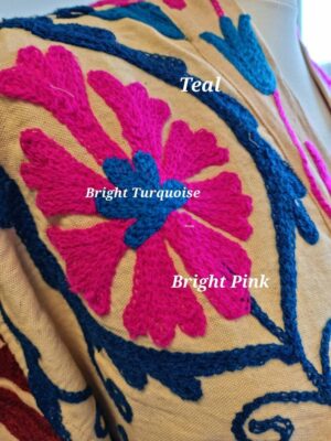 Suzani Hand Embroidered Long Jacket | Autumn Winter Boho Uzbek Kashmir Crewel | Christmas Special Gift | Classic Beige Pink Teal Turquoise | - Image 3