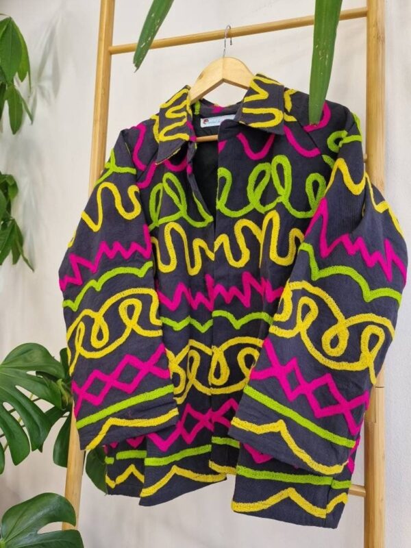 Suzani Hand Embroidered Unisex Bolero Short Artist Jacket Spring Boho Festival Yatch Special Love Gift | Quirky Black Pink Green Lime Neon