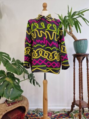 Suzani Hand Embroidered Unisex Bolero Short Artist Jacket Spring Boho Festival Yatch Special Love Gift | Quirky Black Pink Green Lime Neon - Image 2