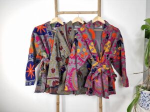 Suzani Hand Embroidered Short Jacket | Autumn Winter Boho Uzbek Kashmir Crewel | Christmas Special Gift | Classic Elegant Grey Maroon Olive - Image 2