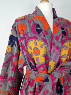 Suzani Hand Embroidered Short Jacket | Autumn Winter Boho Uzbek Kashmir Crewel | Christmas Special Gift | Classic Elegant Grey Maroon Olive - Image 6