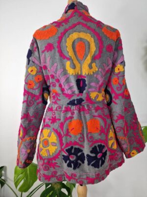 Suzani Hand Embroidered Short Jacket | Autumn Winter Boho Uzbek Kashmir Crewel | Christmas Special Gift | Classic Elegant Grey Maroon Olive - Image 7