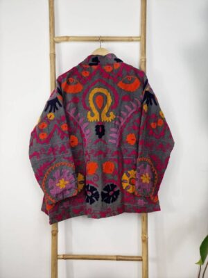 Suzani Hand Embroidered Short Jacket | Autumn Winter Boho Uzbek Kashmir Crewel | Christmas Special Gift | Classic Elegant Grey Maroon Olive - Image 8