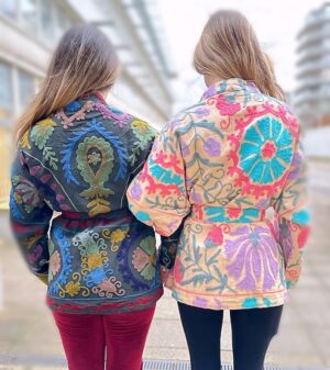 Suzani Hand Embroidered Short Jacket | Spring Bohemian Boho Gypsy Crewel Festival Special Gift | Classic Charcoal Black Grey Muted Pastels - Image 5
